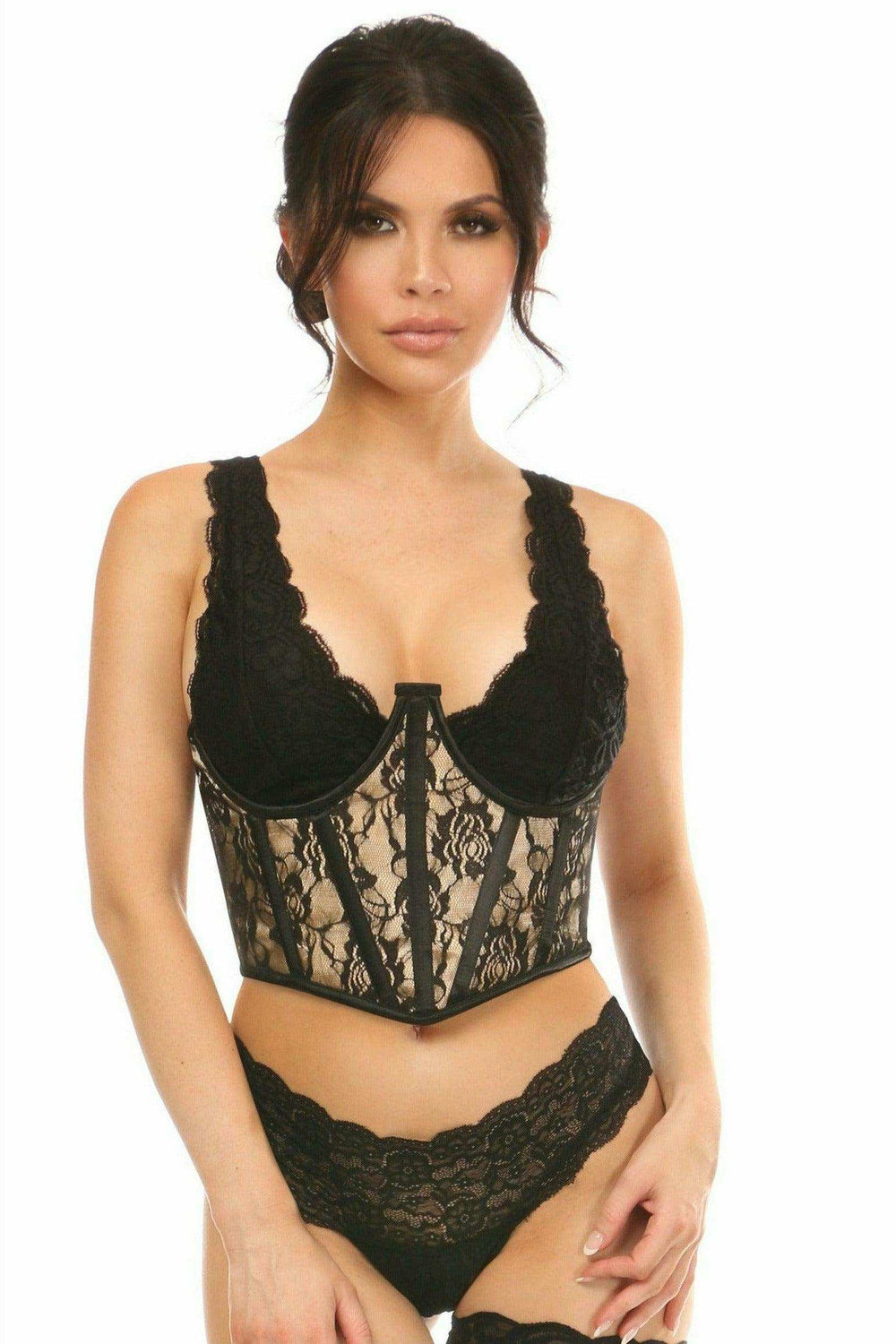 Daisy Corsets Lavish Tan w/Black Lace Overlay Open Cup Waist Cincher - Daisy Corsets - Flyclothing LLC