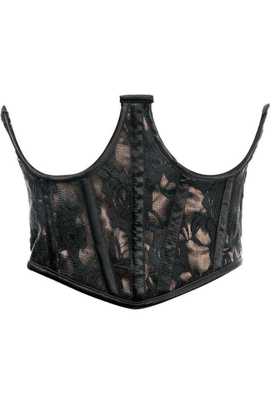 Lavish Tan w/Black Lace Overlay Open Cup Waist Cincher - Daisy Corsets - Flyclothing LLC