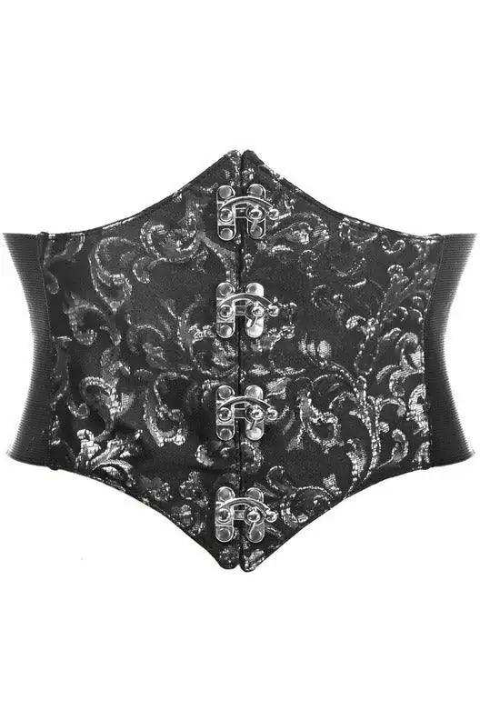 Daisy Corsets Lavish Black/Silver Swirl Brocade Corset Belt Cincher w/Clasps - Daisy Corsets - Flyclothing LLC