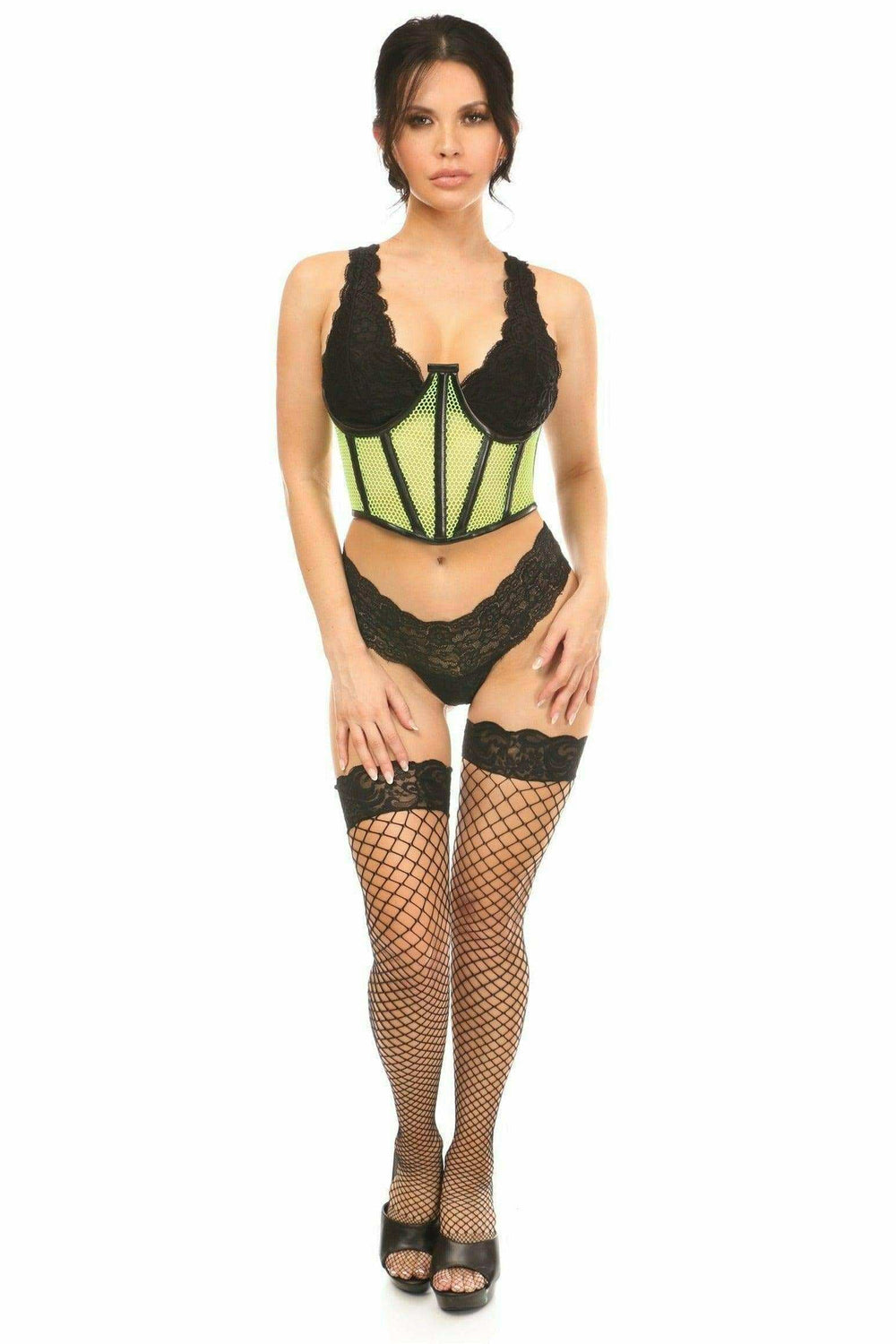 Daisy Corsets Lavish Neon Green Fishnet Underwire Open Cup Waist Cincher - Daisy Corsets - Flyclothing LLC