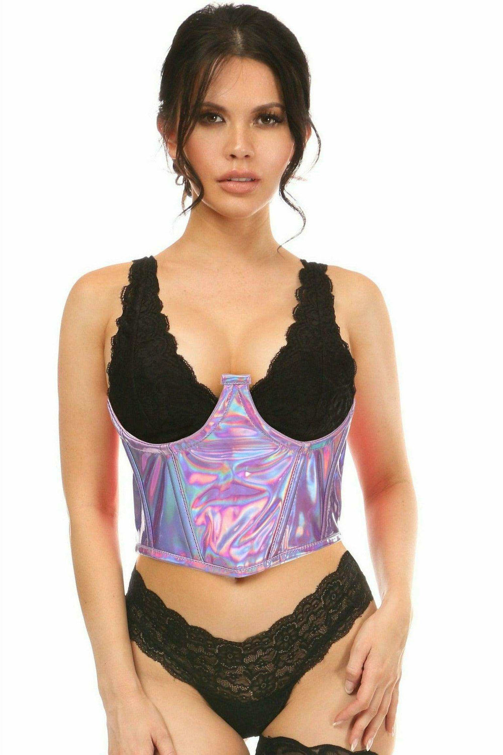 Daisy Corsets Lavish Lavender Holo Open Cup Underwire Waist Cincher - Daisy Corsets - Flyclothing LLC