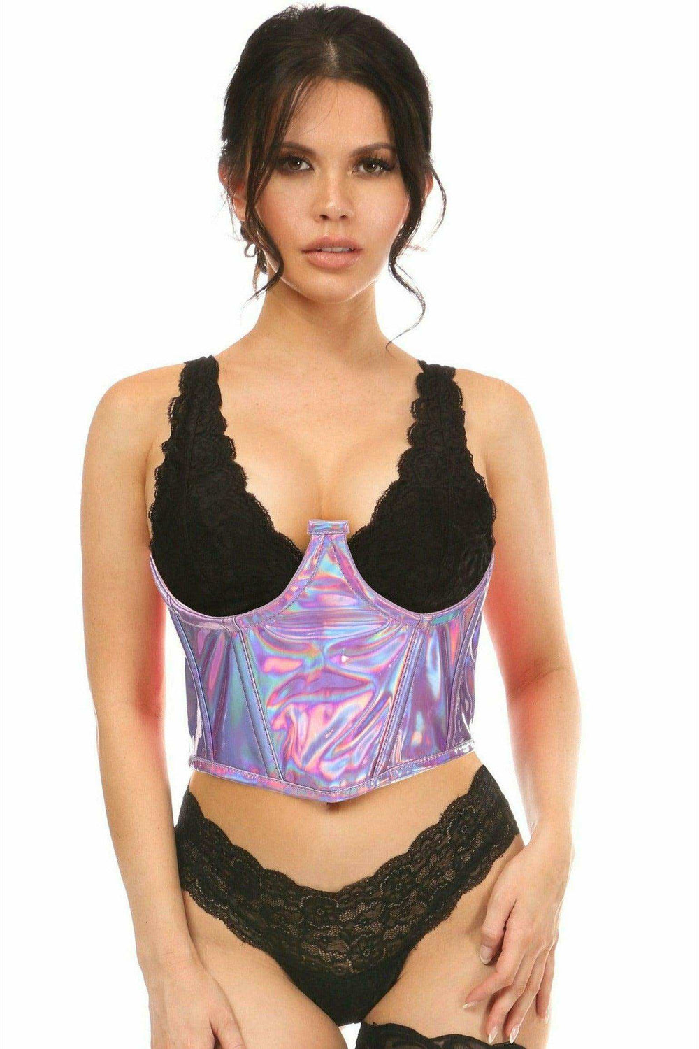 Lavish Lavender Holo Open Cup Underwire Waist Cincher - Daisy Corsets - Flyclothing LLC