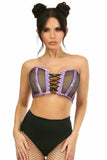 Daisy Corsets Lavish Purple Holo & Fishnet Lace-Up Short Bustier Top - Daisy Corsets - Flyclothing LLC