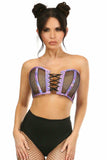 Lavish Purple Holo & Fishnet Lace-Up Short Bustier Top - Daisy Corsets - Flyclothing LLC