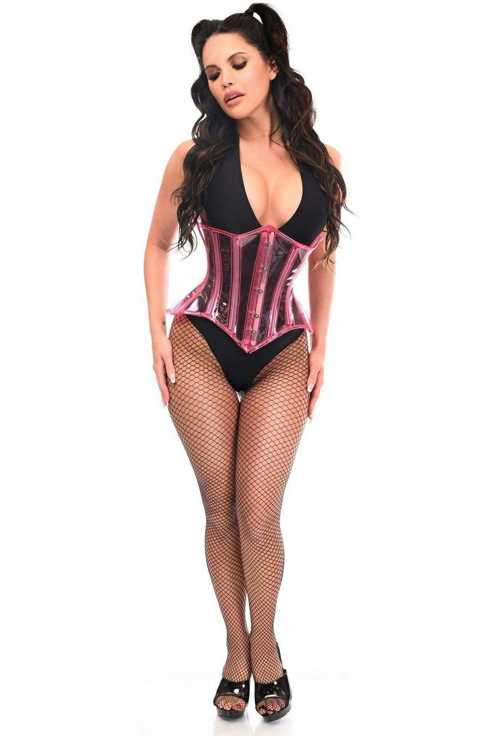 Daisy Corsets Lavish Pink Clear Curvy Underbust Waist Cincher Corset - Daisy Corsets - Flyclothing LLC