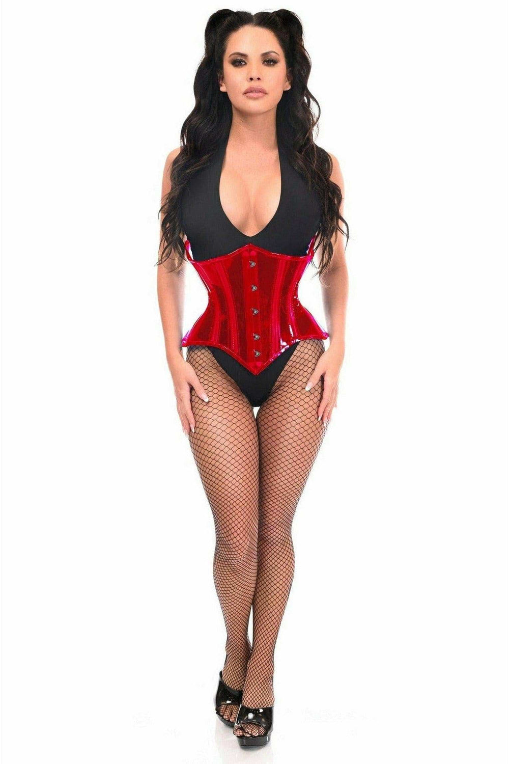 Daisy Corsets Lavish Red Clear Curvy Underbust Waist Cincher Corset - Daisy Corsets - Flyclothing LLC
