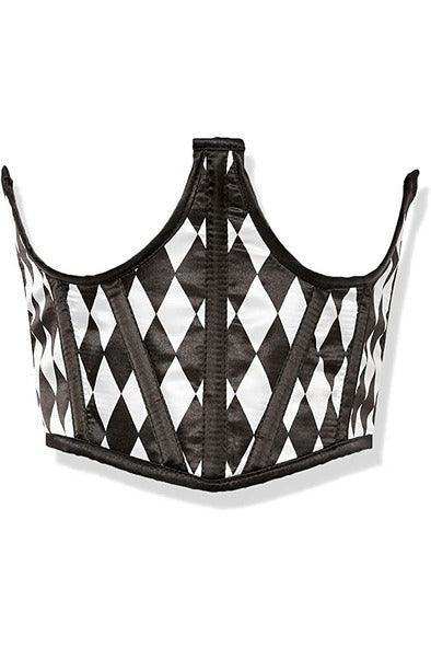 Lavish Black & White Diamond Satin Open Cup Waist Cincher - Daisy Corsets - Flyclothing LLC