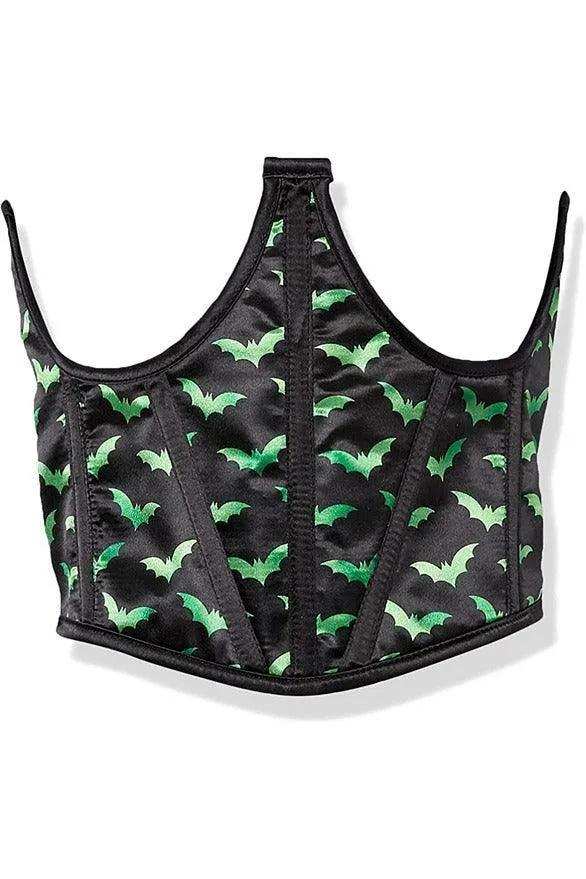 Lavish Black & Green Bats Satin Open Cup Waist Cincher - Daisy Corsets - Flyclothing LLC