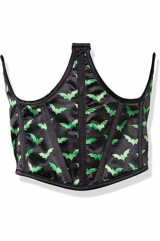 Daisy Corsets Lavish Black & Green Bats Satin Open Cup Waist Cincher - Daisy Corsets - Flyclothing LLC