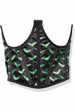 Daisy Corsets Lavish Black & Green Bats Satin Open Cup Waist Cincher - Daisy Corsets - Flyclothing LLC