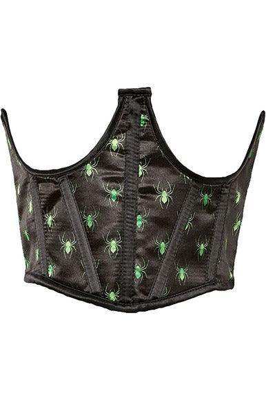 Lavish Black & Green Spiders Satin Open Cup Waist Cincher - Daisy Corsets - Flyclothing LLC