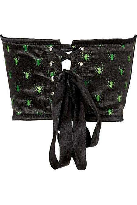 Lavish Black & Green Spiders Satin Open Cup Waist Cincher - Daisy Corsets - Flyclothing LLC