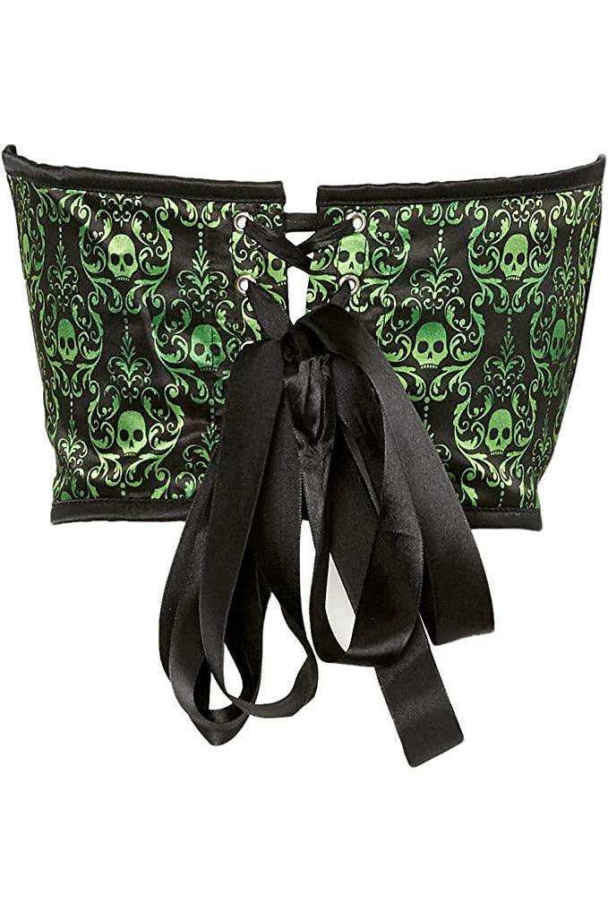 Lavish Green & Black Skull Satin Open Cup Waist Cincher - Daisy Corsets - Flyclothing LLC