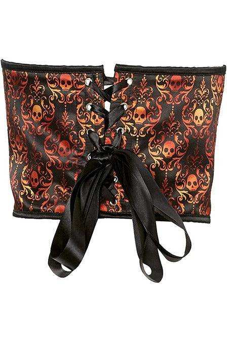 Lavish Orange & Black Skull Satin Open Cup Waist Cincher - Daisy Corsets - Flyclothing LLC