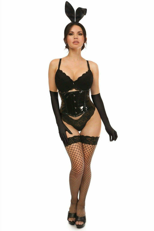 Lavish 4 PC Black PVC Bunny Corset Costume - Daisy Corsets - Flyclothing LLC