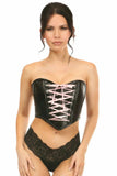 Lavish Black Faux Leather w/Pink Lace-Up Bustier - Daisy Corsets - Flyclothing LLC