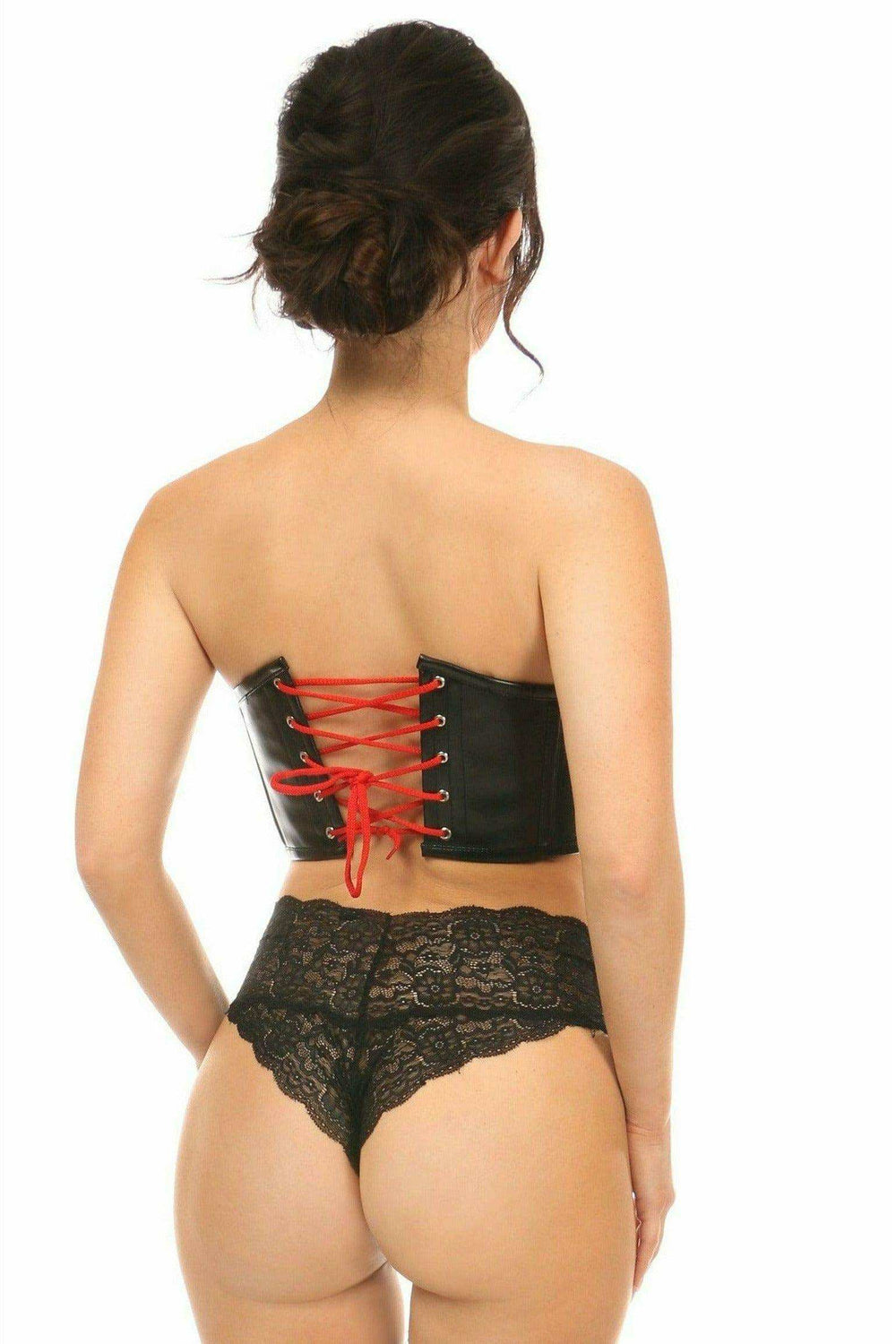 Daisy Corsets Lavish Black Faux Leather w/Red Lace-Up Bustier - Daisy Corsets - Flyclothing LLC