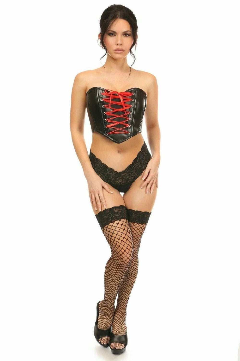 Lavish Black Faux Leather w/Red Lace-Up Bustier - Daisy Corsets - Flyclothing LLC