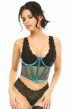 Daisy Corsets Lavish Blue/Teal Holo & Fishnet Underwire Waist Cincher Corset - Daisy Corsets - Flyclothing LLC