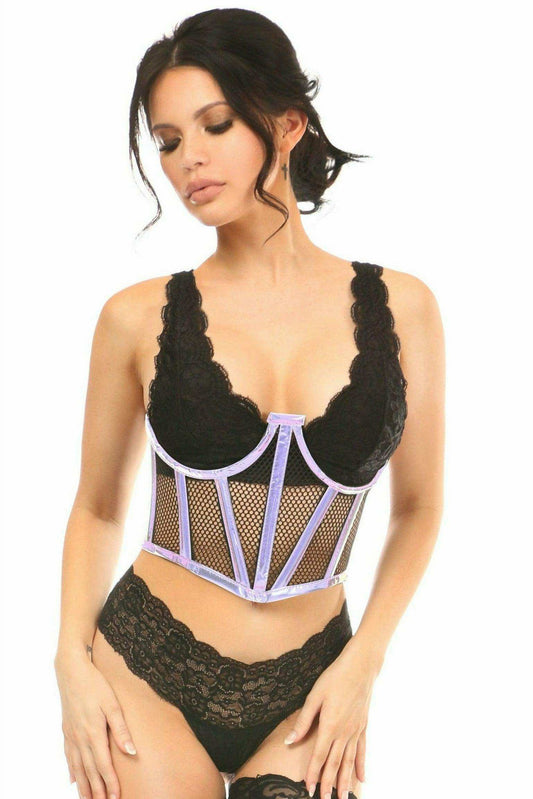 Daisy Corsets Lavish Lavender Holo & Fishnet Underwire Waist Cincher Corset - Daisy Corsets - Flyclothing LLC