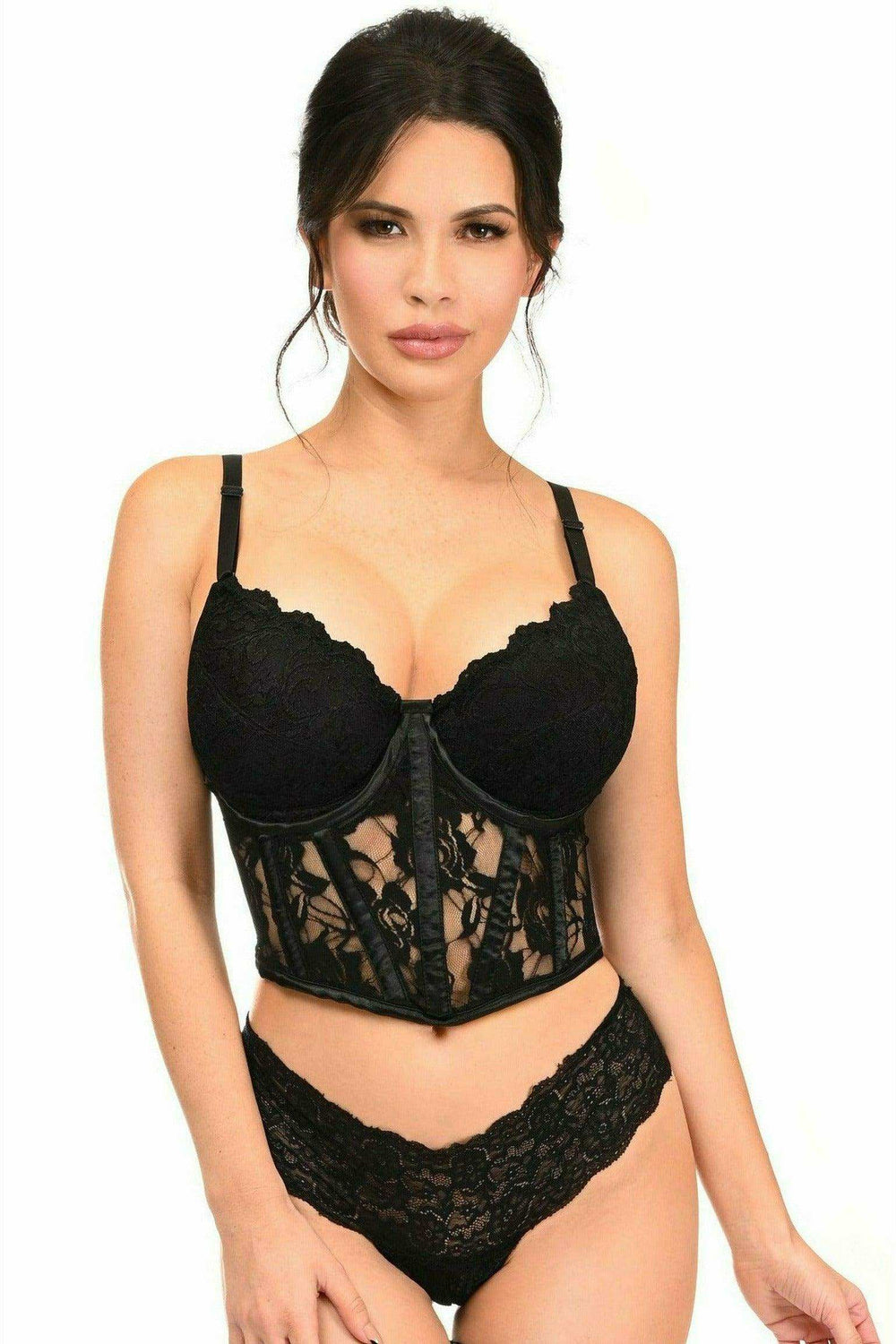 Lavish Black Sheer Lace Underwire Waist Cincher Corset - Daisy Corsets - Flyclothing LLC