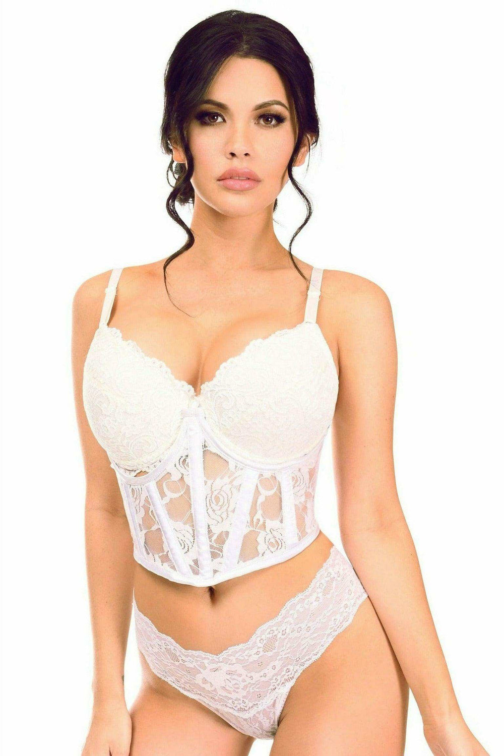 Daisy Corsets Lavish White Sheer Lace Underwire Waist Cincher Corset - Daisy Corsets - Flyclothing LLC