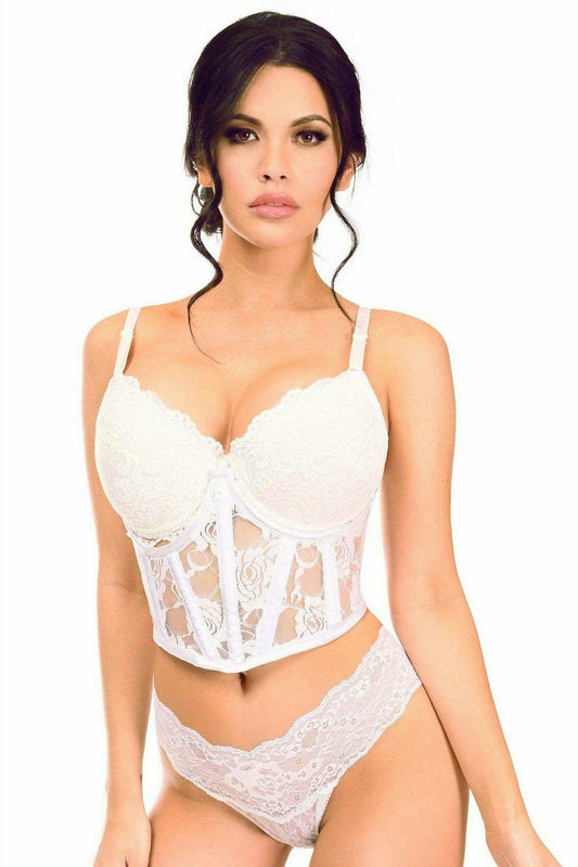 Daisy Corsets Lavish White Sheer Lace Underwire Waist Cincher Corset - Daisy Corsets - Flyclothing LLC