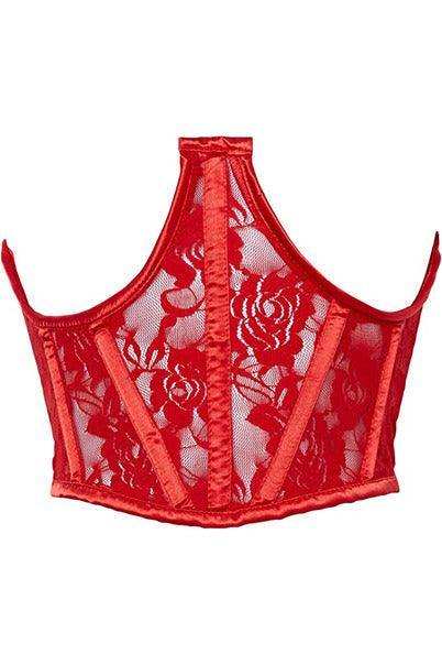 Lavish Red Sheer Lace Underwire Waist Cincher Corset - Daisy Corsets - Flyclothing LLC