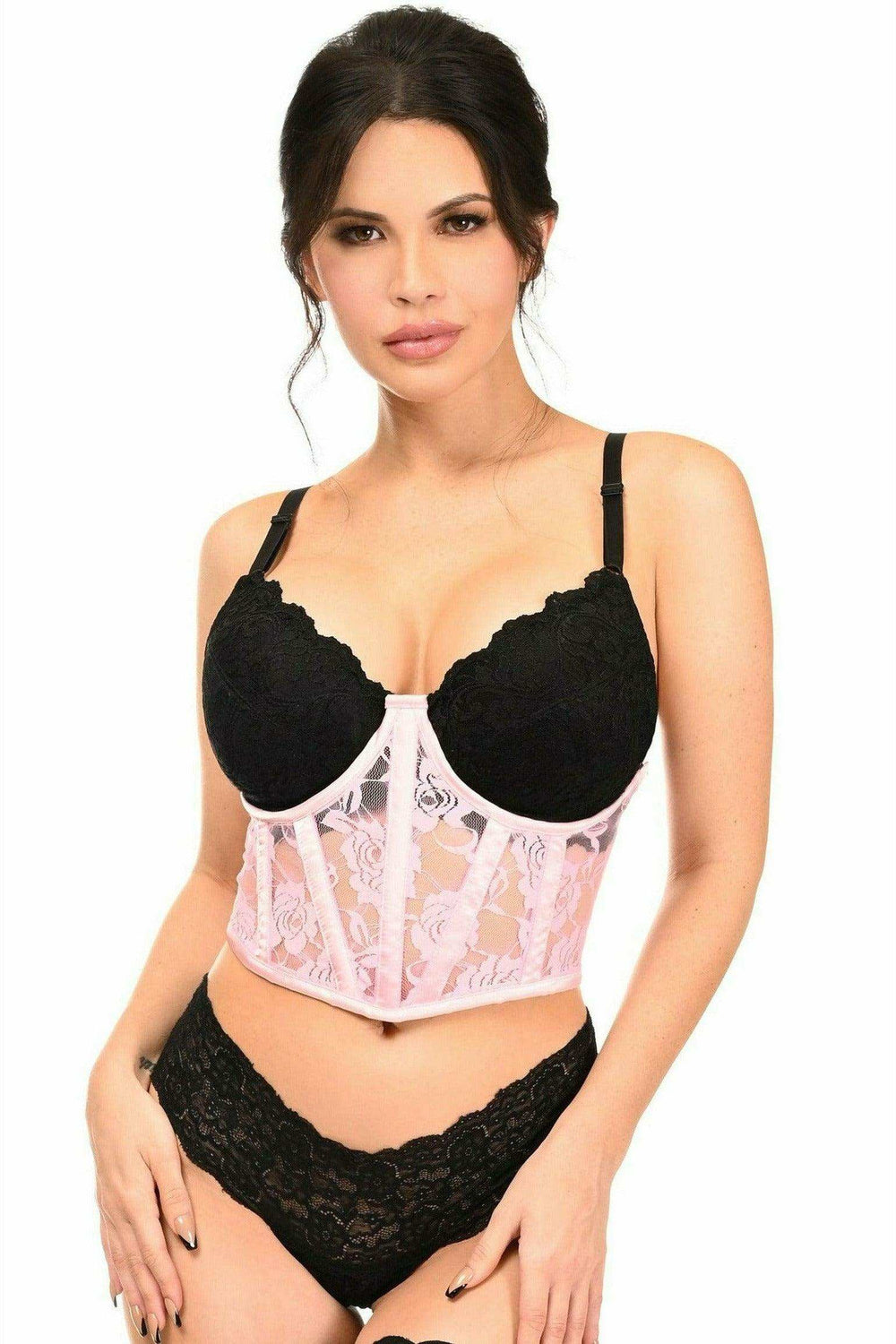 Daisy Corsets Lavish Lt Pink Sheer Lace Underwire Waist Cincher Corset - Daisy Corsets - Flyclothing LLC