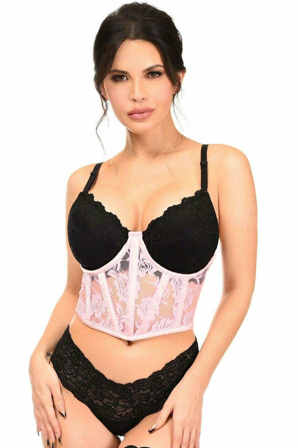 Lavish Lt Pink Sheer Lace Underwire Waist Cincher Corset - Daisy Corsets - Flyclothing LLC