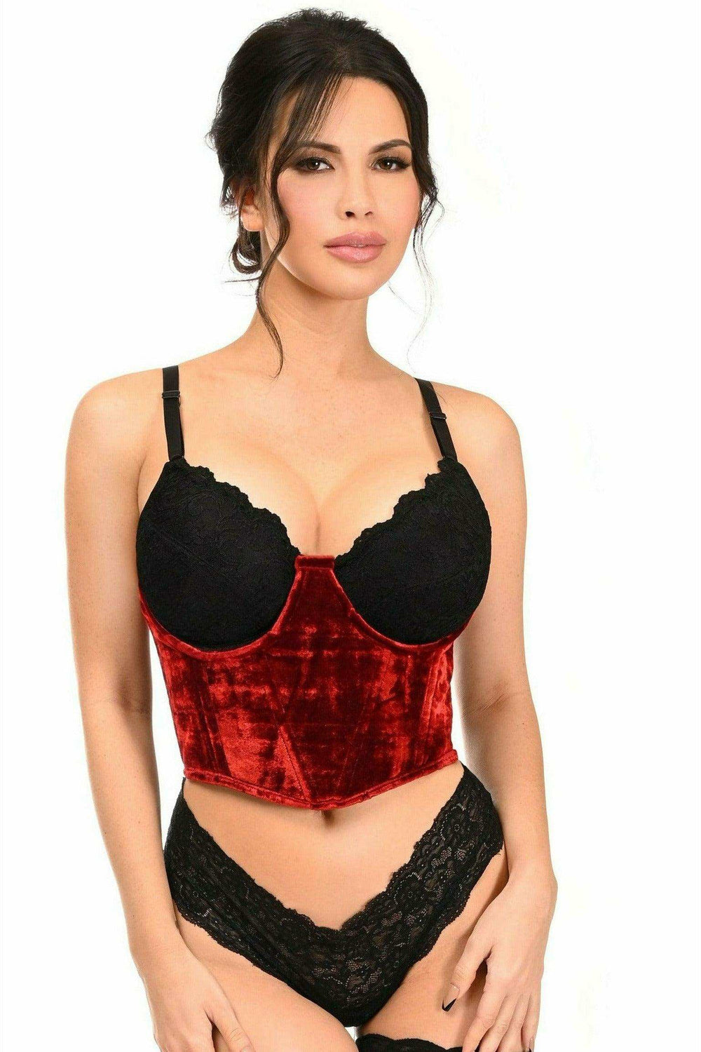 Daisy Corsets Lavish Red Velvet Underwire Waist Cincher Corset - Daisy Corsets - Flyclothing LLC