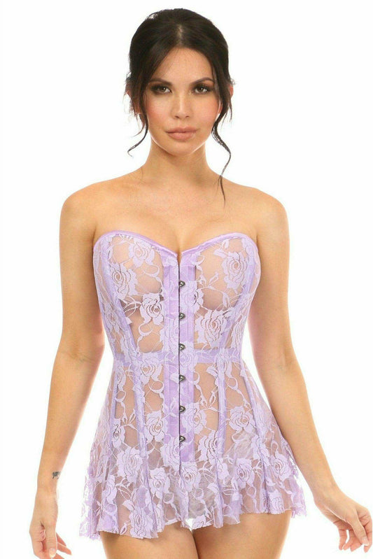 Daisy Corsets Lavish Lt Purple Sheer Lace Corset Dress - Daisy Corsets - Flyclothing LLC