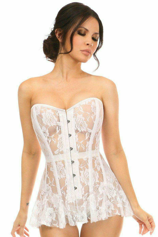 Daisy Corsets Lavish White Sheer Lace Corset Dress - Daisy Corsets - Flyclothing LLC