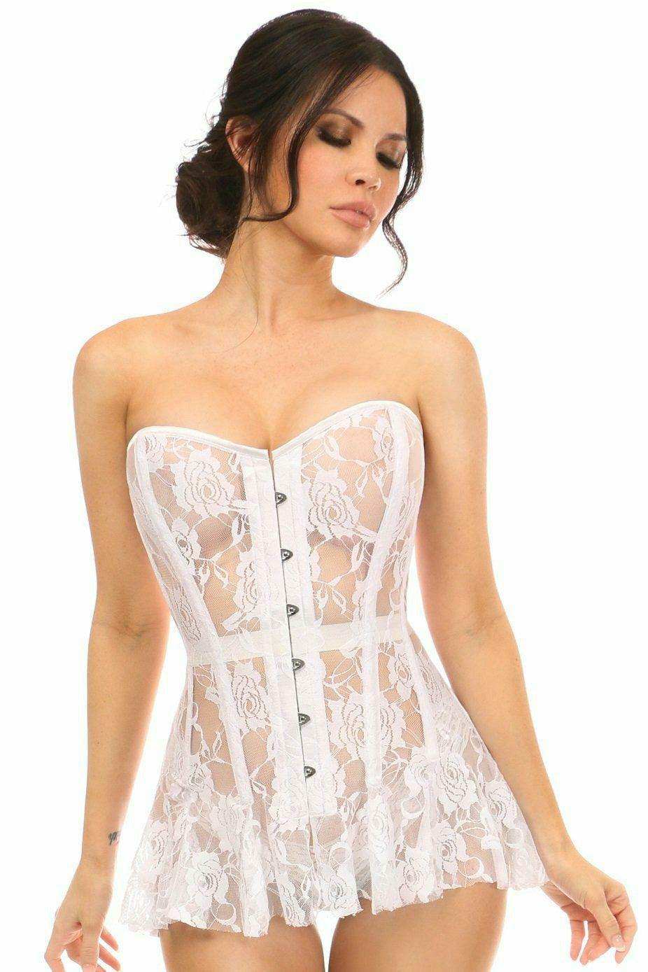 Lavish White Sheer Lace Corset Dress - Daisy Corsets - Flyclothing LLC