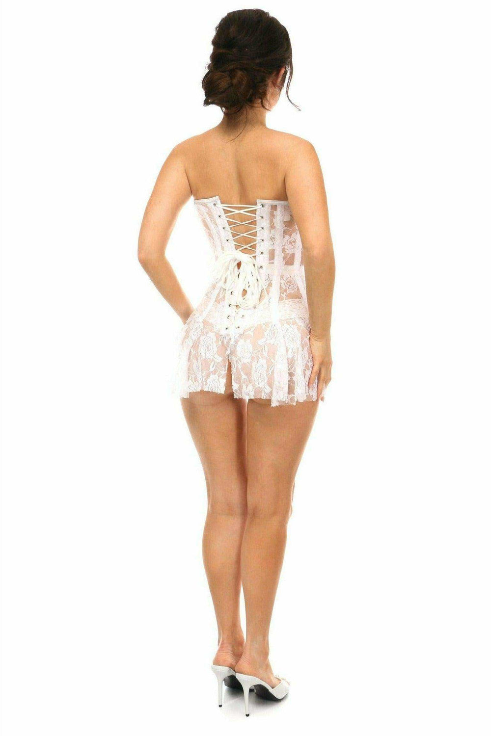 Lavish White Sheer Lace Corset Dress - Daisy Corsets - Flyclothing LLC