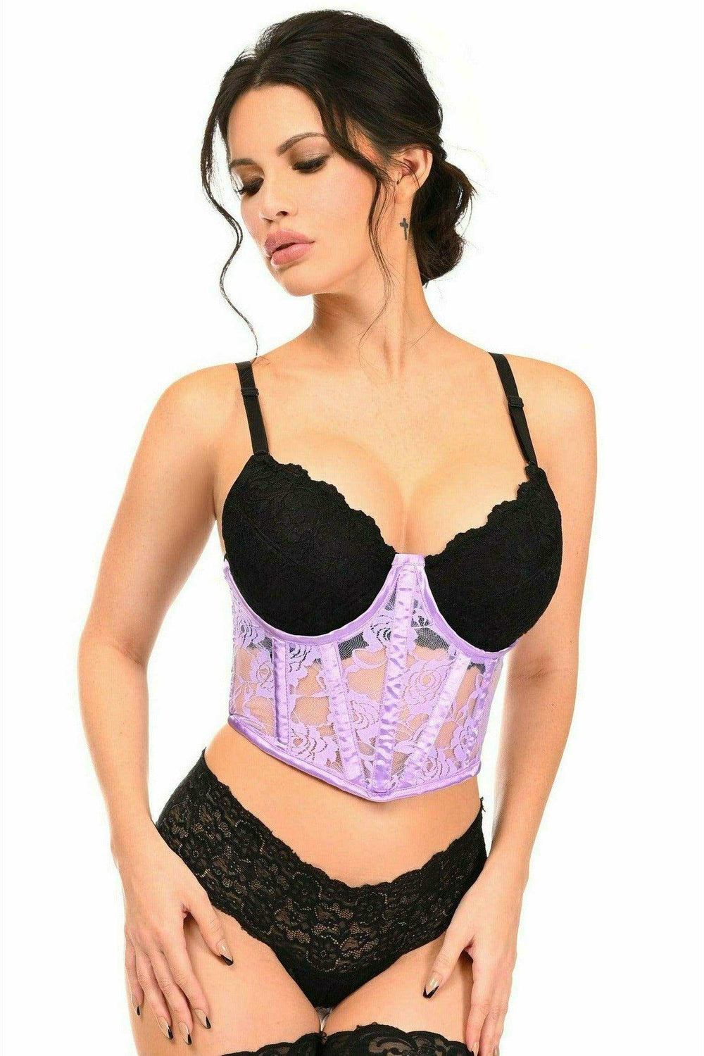 Lavish Lavender Sheer Lace Underwire Waist Cincher Corset - Daisy Corsets - Flyclothing LLC