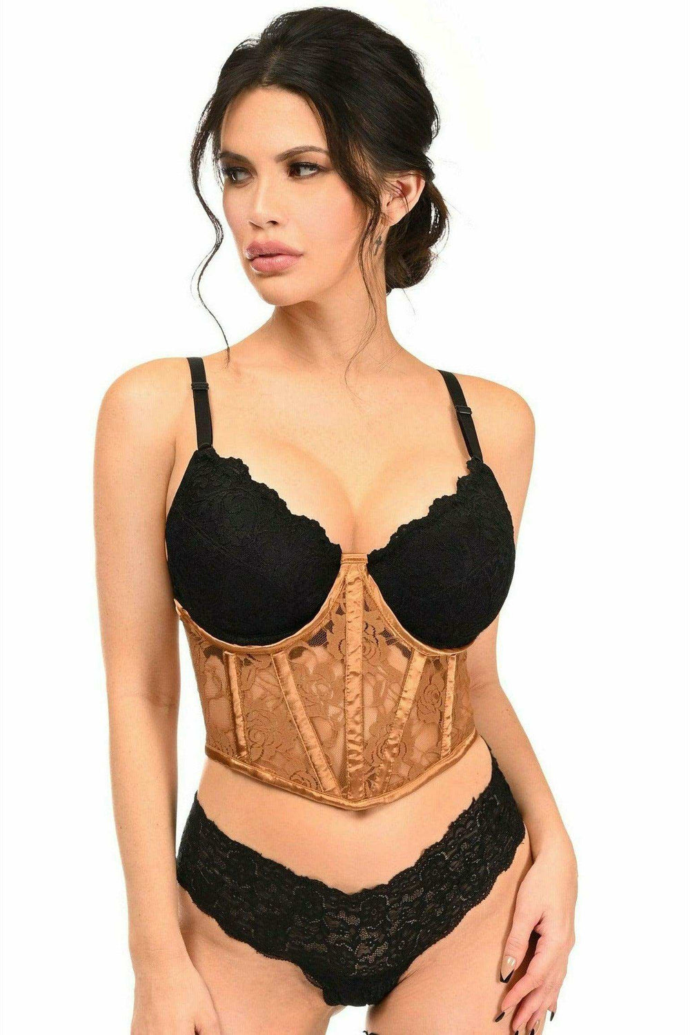Daisy Corsets Lavish Caramel Sheer Lace Underwire Waist Cincher Corset - Daisy Corsets - Flyclothing LLC