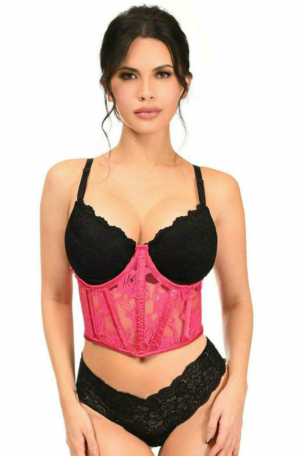 Lavish Fuchsia Sheer Lace Underwire Waist Cincher Corset - Daisy Corsets - Flyclothing LLC