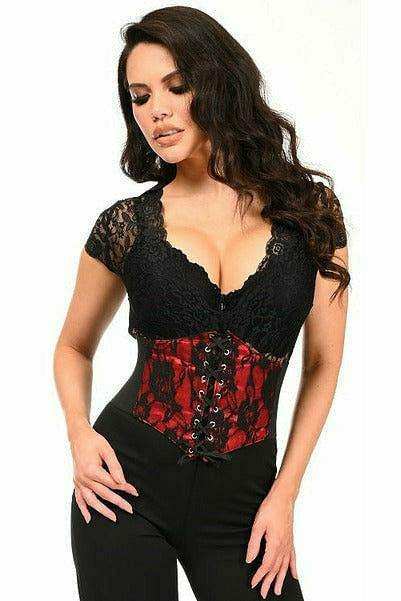 Daisy Corsets Lavish Red w/Black Lace Overlay Corset Belt Cincher - Daisy Corsets - Flyclothing LLC