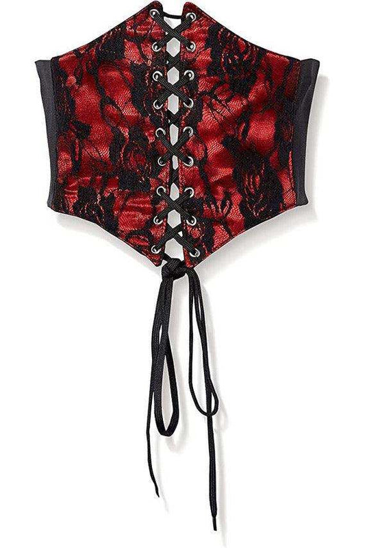Daisy Corsets Lavish Red w/Black Lace Overlay Corset Belt Cincher - Daisy Corsets - Flyclothing LLC
