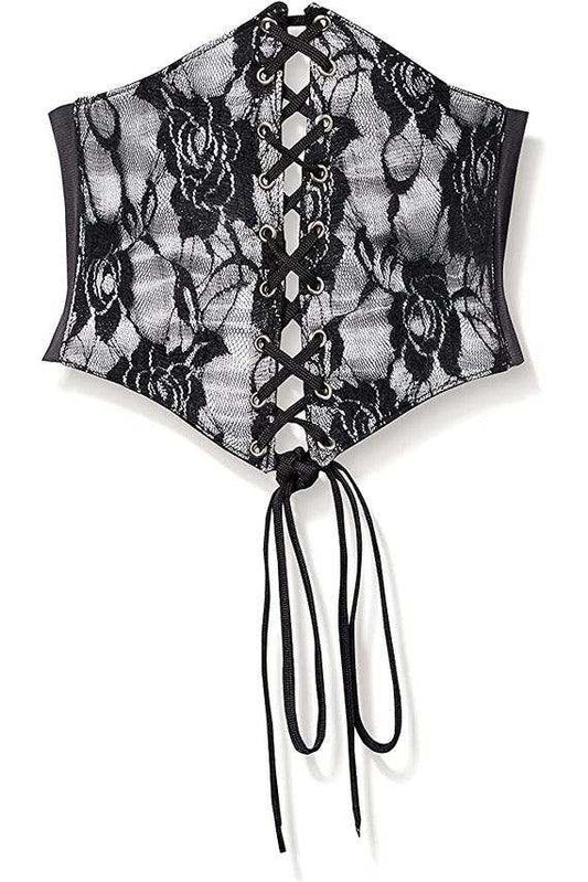 Daisy Corsets Lavish White w/Black Lace Overlay Corset Belt Cincher - Daisy Corsets - Flyclothing LLC