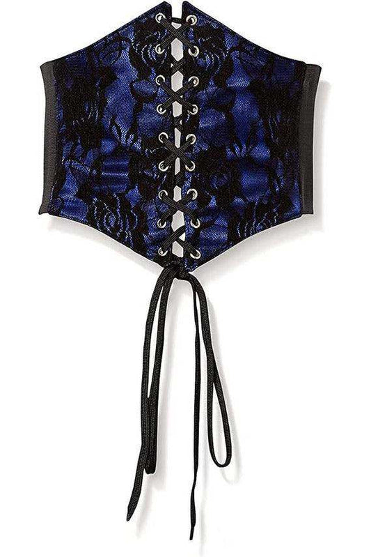 Daisy Corsets Lavish Blue w/Black Lace Overlay Corset Belt Cincher - Daisy Corsets - Flyclothing LLC