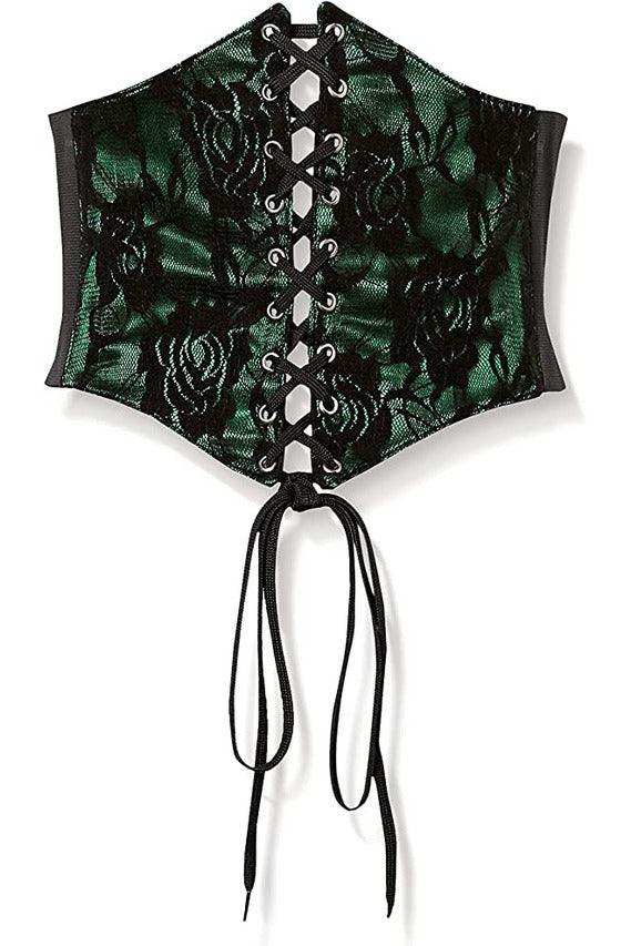 Daisy Corsets Lavish Green w/Black Lace Overlay Corset Belt Cincher - Daisy Corsets - Flyclothing LLC