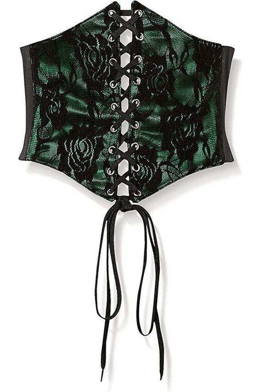 Daisy Corsets Lavish Green w/Black Lace Overlay Corset Belt Cincher - Daisy Corsets - Flyclothing LLC