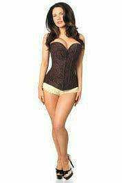 Daisy Corsets Lavish Dark Brown Lace Overbust Corset w/Zipper - Daisy Corsets - Flyclothing LLC
