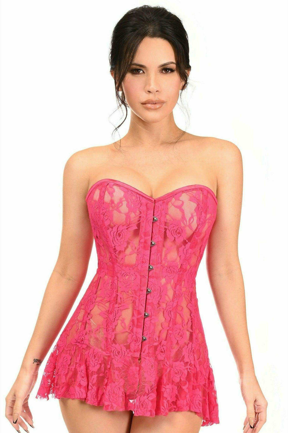 Daisy Corsets Lavish Fuchsia Sheer Lace Corset Dress - Daisy Corsets - Flyclothing LLC