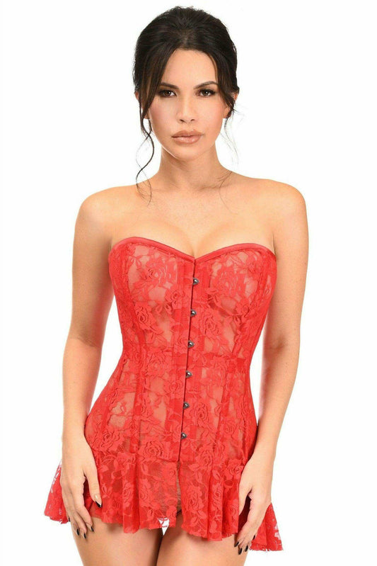 Daisy Corsets Lavish Red Sheer Lace Corset Dress - Daisy Corsets - Flyclothing LLC
