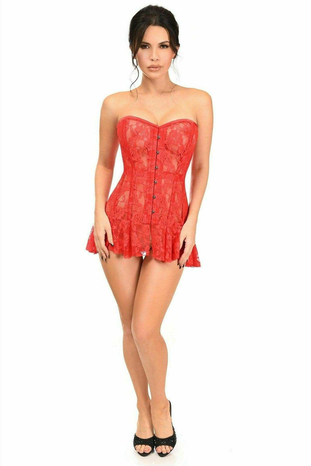 Daisy Corsets Lavish Red Sheer Lace Corset Dress - Daisy Corsets - Flyclothing LLC