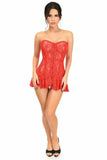 Daisy Corsets Lavish Red Sheer Lace Corset Dress - Daisy Corsets - Flyclothing LLC