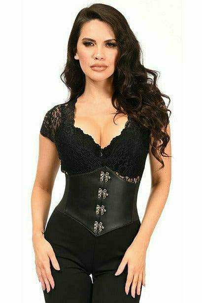 Daisy Corsets Lavish Black Faux Leather Corset Belt Cincher w/Clasps - Daisy Corsets - Flyclothing LLC